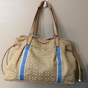 Coach Tan and Blue Shoulder Bag#F26130